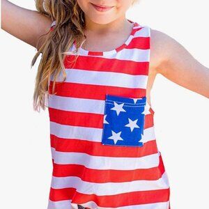 HH Family Girls Red and White Striped Kids Tank Top with Star Pocket Size 12